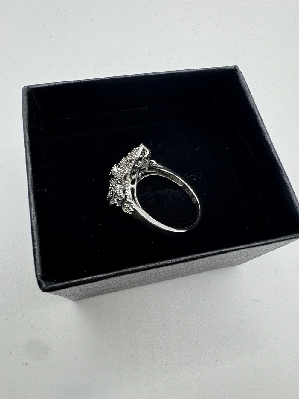 Filigree Silver-Tone Statement Ring with Blue Stones